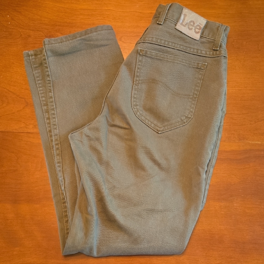 Vintage Lee Olive Green Denim High Rise Straight Leg Jeans